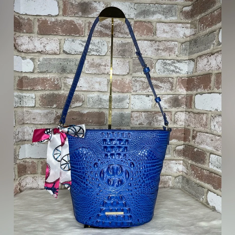 Brahmin Blue Croc-Embossed Shoulder Bag - Picture 1 of 14